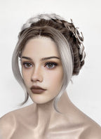 Fourth Wing Violet Sorrengail Brunette Silver Grey Ombre Braided Lace Front Synthetic Wig LF2188