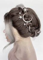 Fourth Wing Violet Sorrengail Brunette Silver Grey Ombre Braided Lace Front Synthetic Wig LF2188