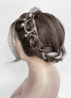 Fourth Wing Violet Sorrengail Brunette Silver Grey Ombre Braided Lace Front Synthetic Wig LF2188