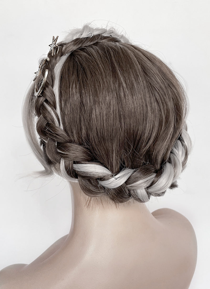 Fourth Wing Violet Sorrengail Brunette Silver Grey Ombre Braided Lace Front Synthetic Wig LF2188