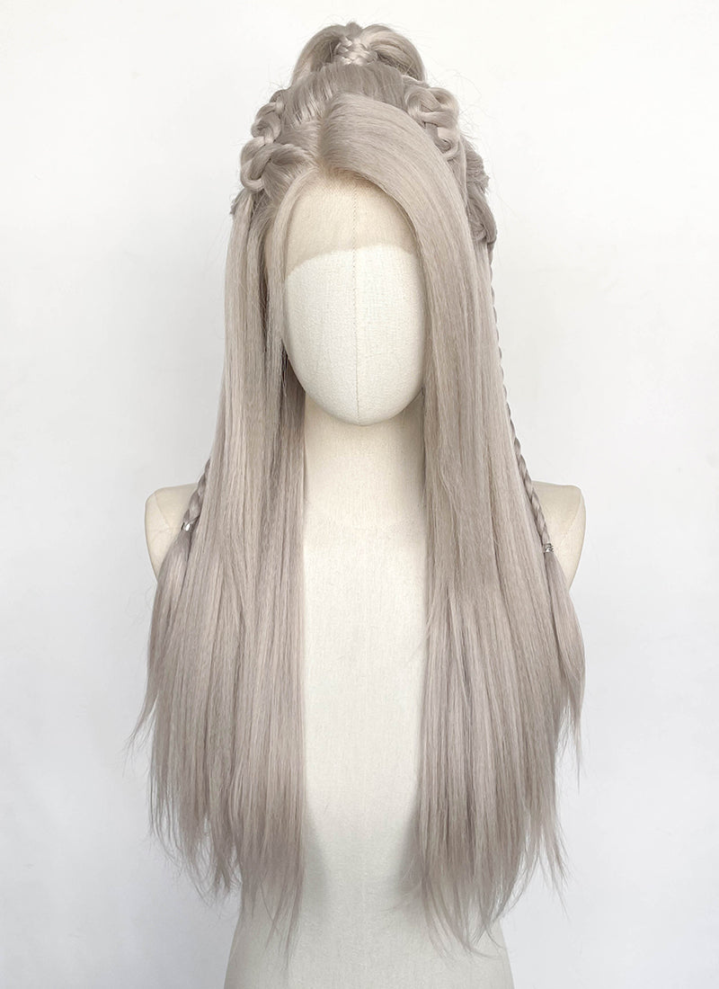 Pastel Blondish Grey Braided Yaki Lace Front Synthetic Wig LF2193