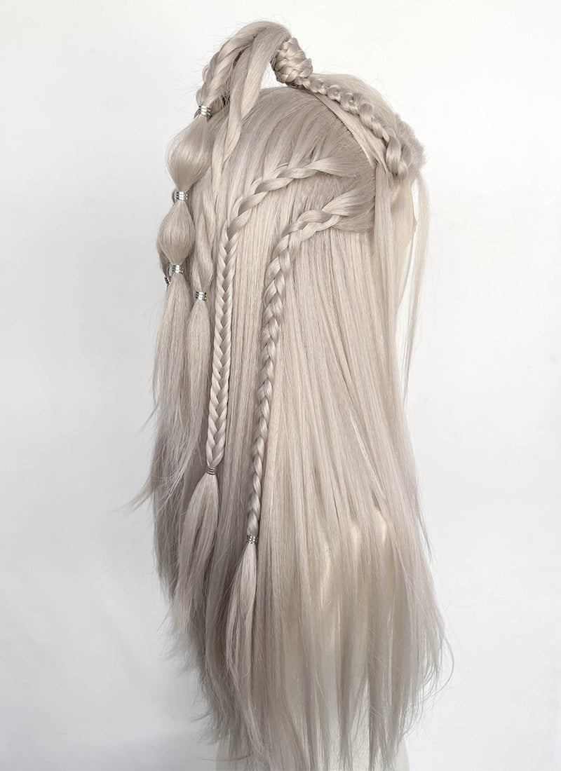 Pastel Blondish Grey Braided Yaki Lace Front Synthetic Wig LF2193