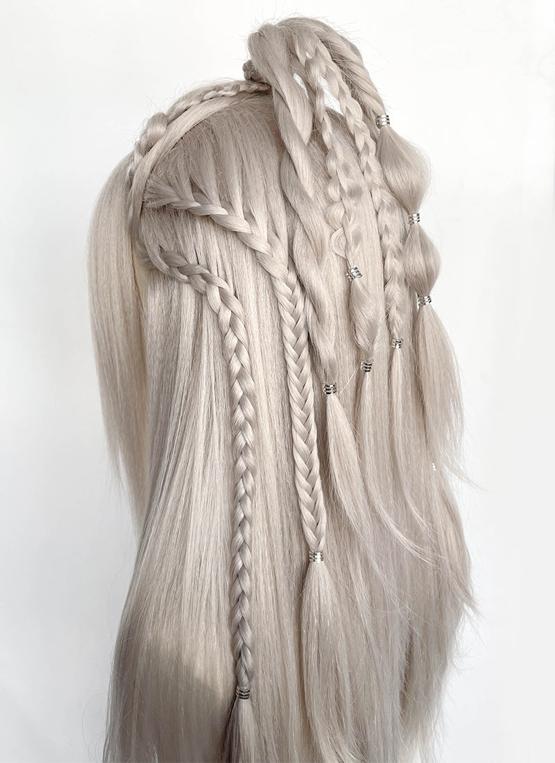 Pastel Blondish Grey Braided Yaki Lace Front Synthetic Wig LF2193