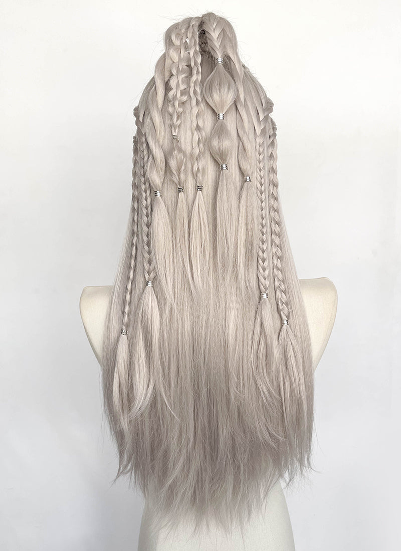 Pastel Blondish Grey Braided Yaki Lace Front Synthetic Wig LF2193