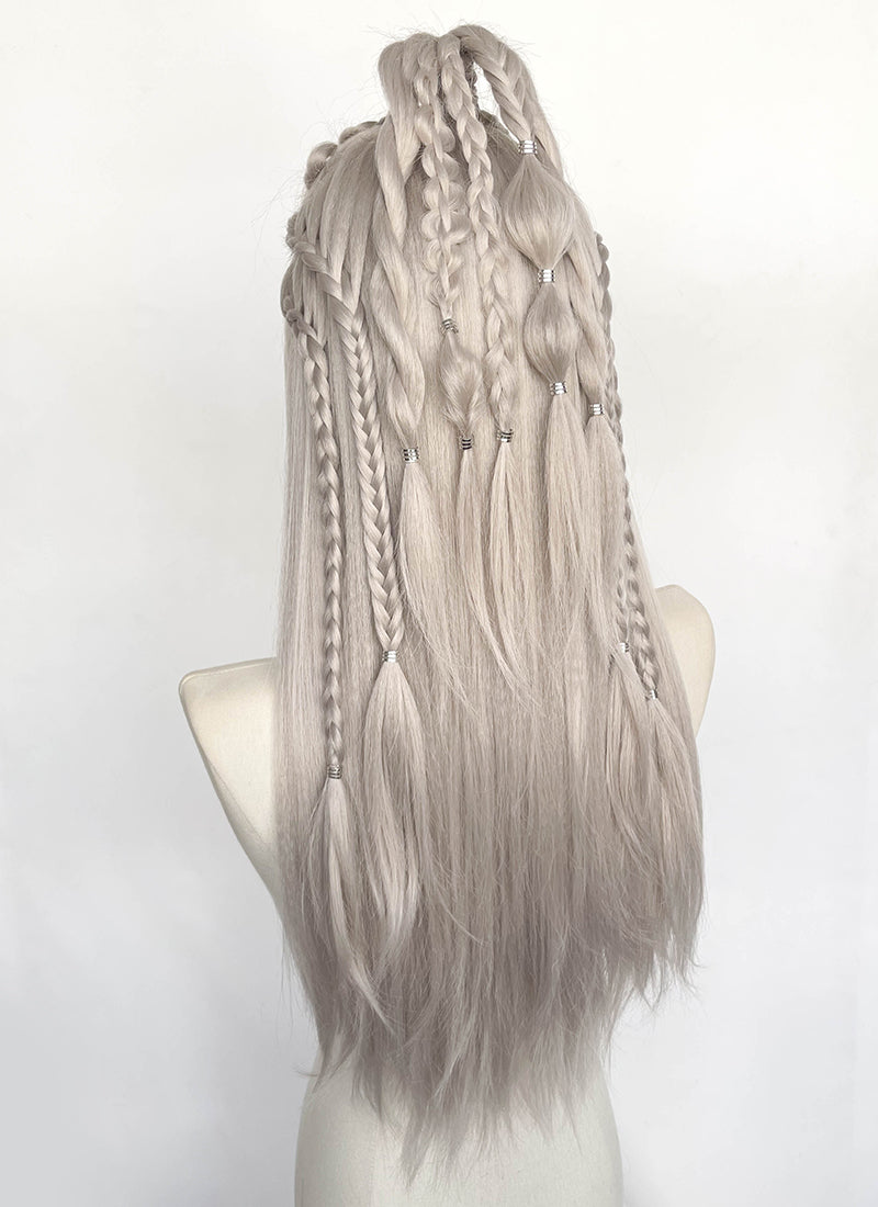 Pastel Blondish Grey Braided Yaki Lace Front Synthetic Wig LF2193