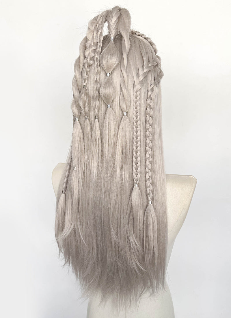 Pastel Blondish Grey Braided Yaki Lace Front Synthetic Wig LF2193