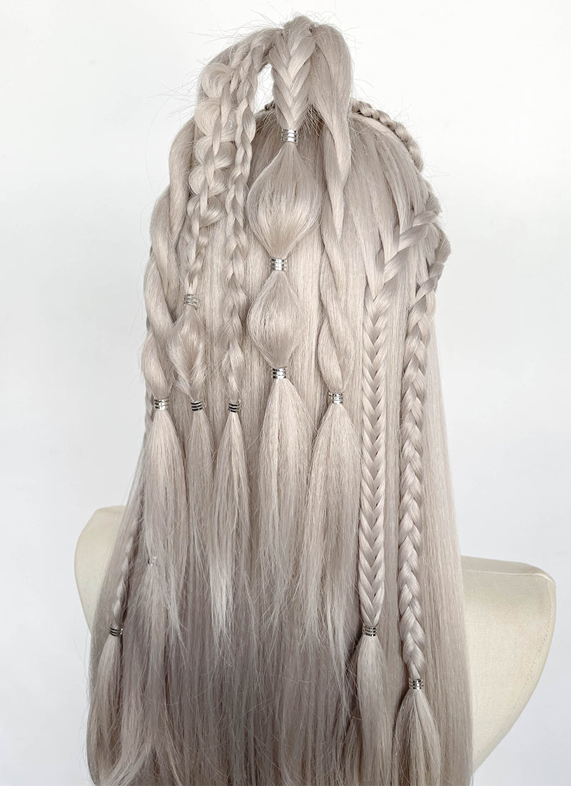 Pastel Blondish Grey Braided Yaki Lace Front Synthetic Wig LF2193