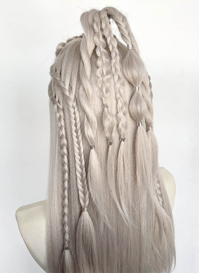 Pastel Blondish Grey Braided Yaki Lace Front Synthetic Wig LF2193