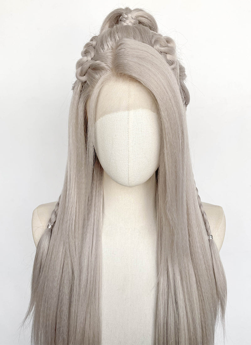 Pastel Blondish Grey Braided Yaki Lace Front Synthetic Wig LF2193