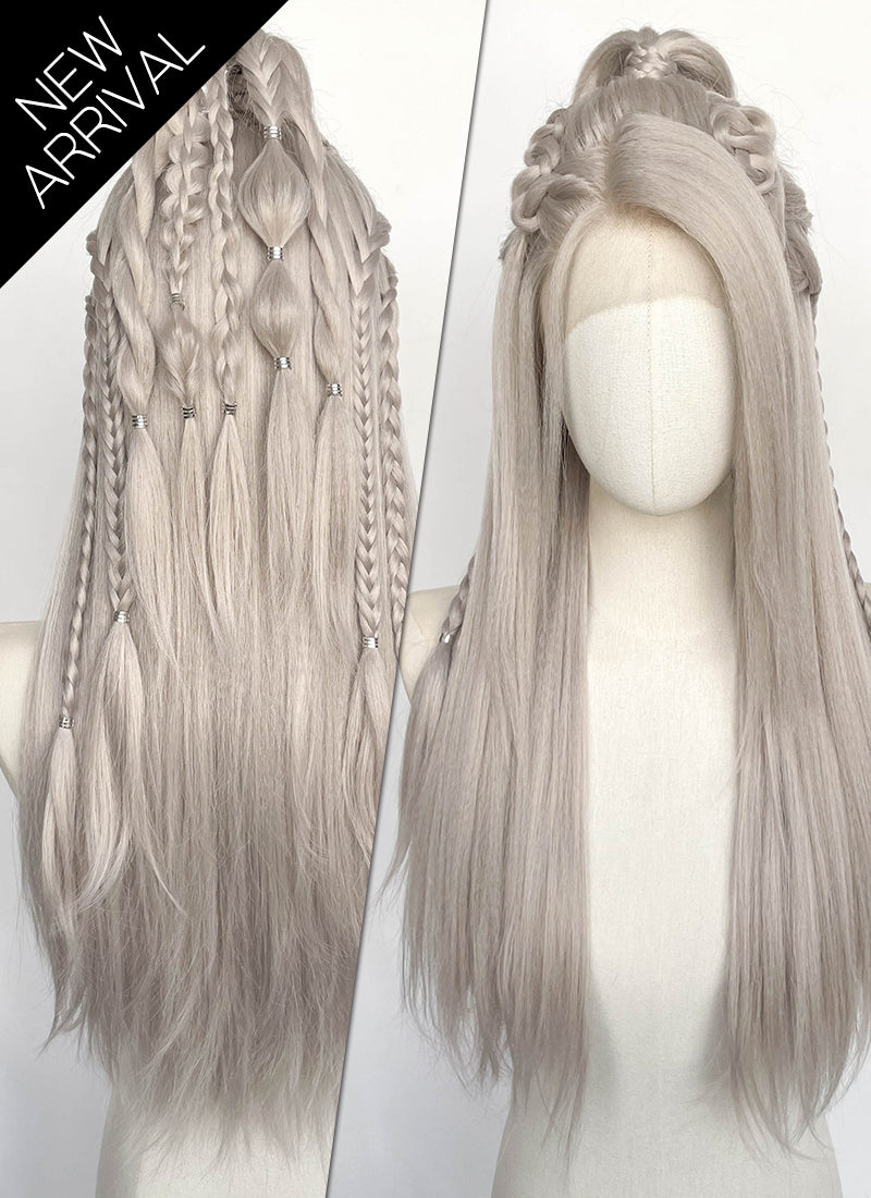Pastel Blondish Grey Braided Yaki Lace Front Synthetic Wig LF2193
