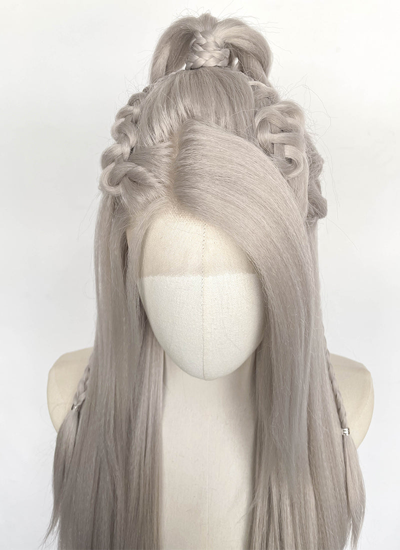 Pastel Blondish Grey Braided Yaki Lace Front Synthetic Wig LF2193