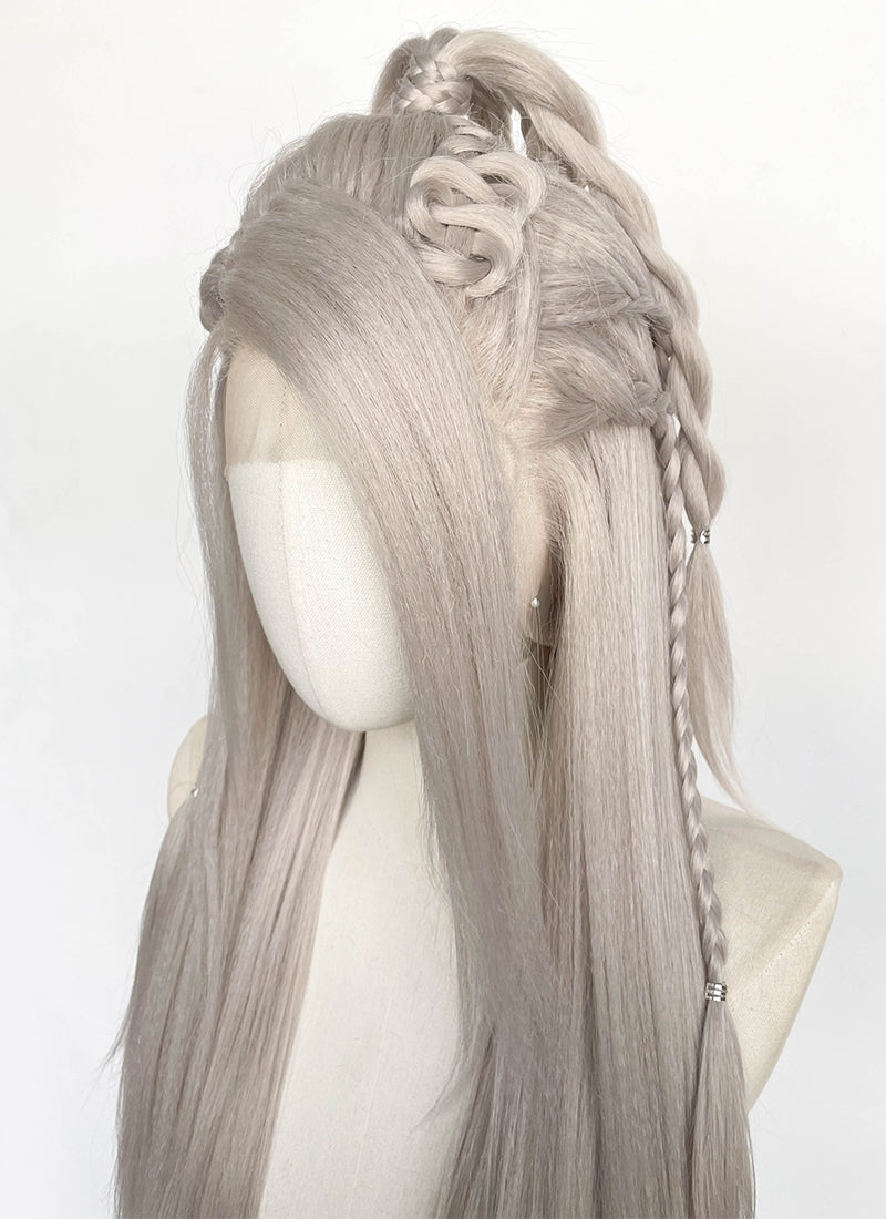 Pastel Blondish Grey Braided Yaki Lace Front Synthetic Wig LF2193