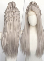 Pastel Blondish Grey Braided Yaki Lace Front Synthetic Wig LF2193