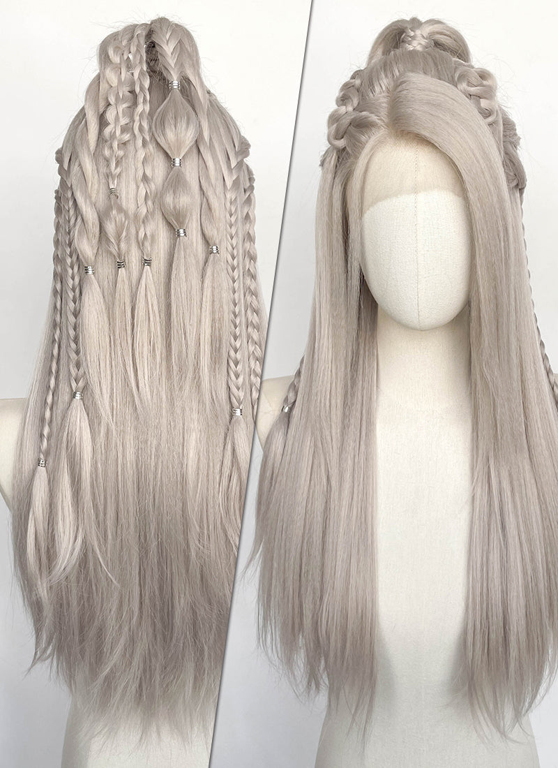 Pastel Blondish Grey Braided Yaki Lace Front Synthetic Wig LF2193
