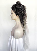 Black Grey White Ombre Braided Yaki Lace Front Synthetic Wig LF2194
