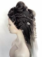 Black Grey White Ombre Braided Yaki Lace Front Synthetic Wig LF2194