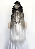 Black Grey White Ombre Braided Yaki Lace Front Synthetic Wig LF2194