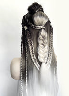 Black Grey White Ombre Braided Yaki Lace Front Synthetic Wig LF2194