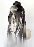 Black Grey White Ombre Braided Yaki Lace Front Synthetic Wig LF2194