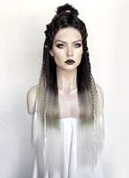 Black Grey White Ombre Braided Yaki Lace Front Synthetic Wig LF2194