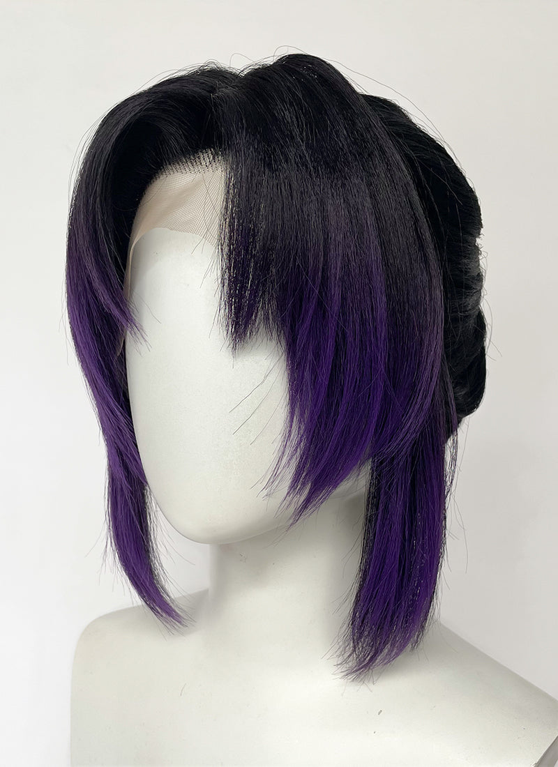 Demon Slayer: Kimetsu no Yaiba Shinobu Kocho Black Mixed Purple Braided Lace Front Synthetic Wig LF2197