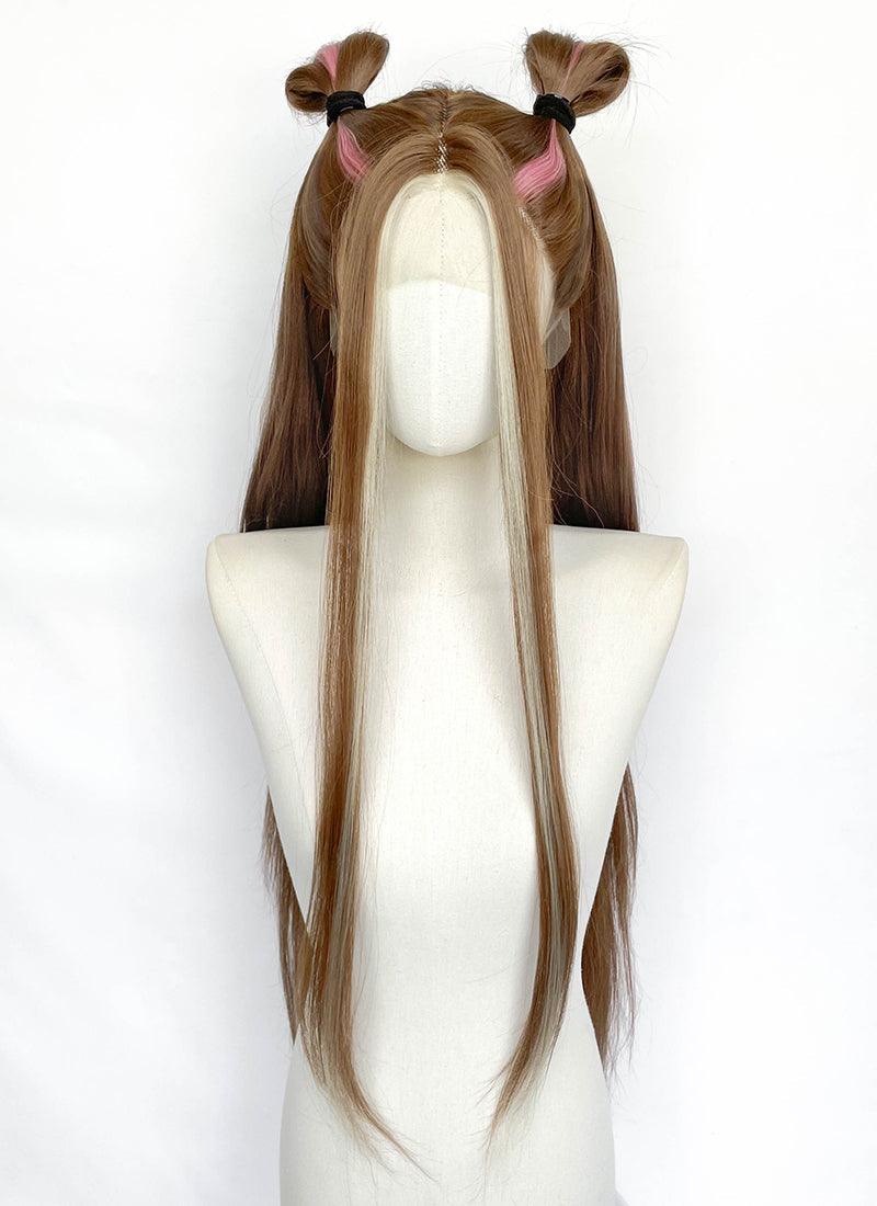 Winx Club Flora Brown Mixed Pink And Blonde Braided Lace Front Synthetic Hair Wig LF2198