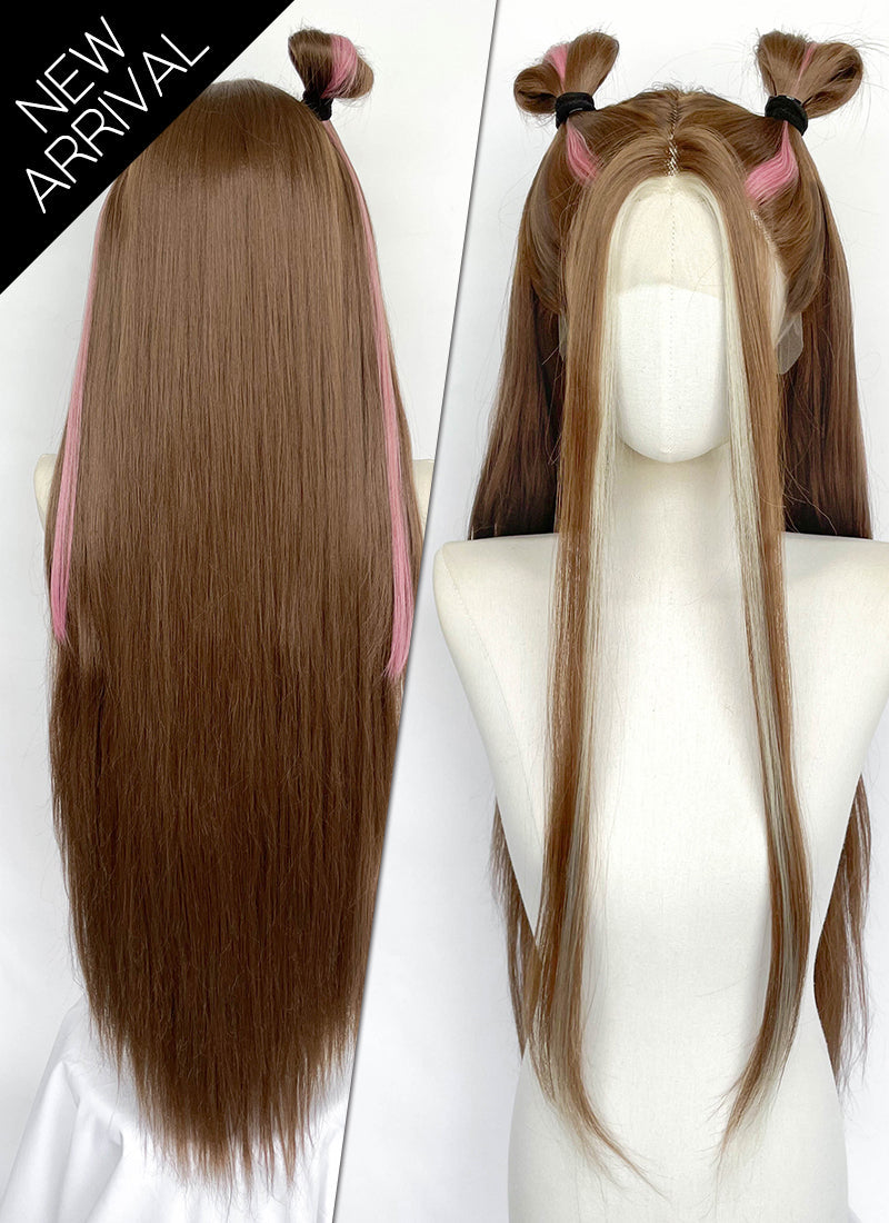 Winx Club Flora Brown Mixed Pink And Blonde Braided Lace Front Synthetic Hair Wig LF2198