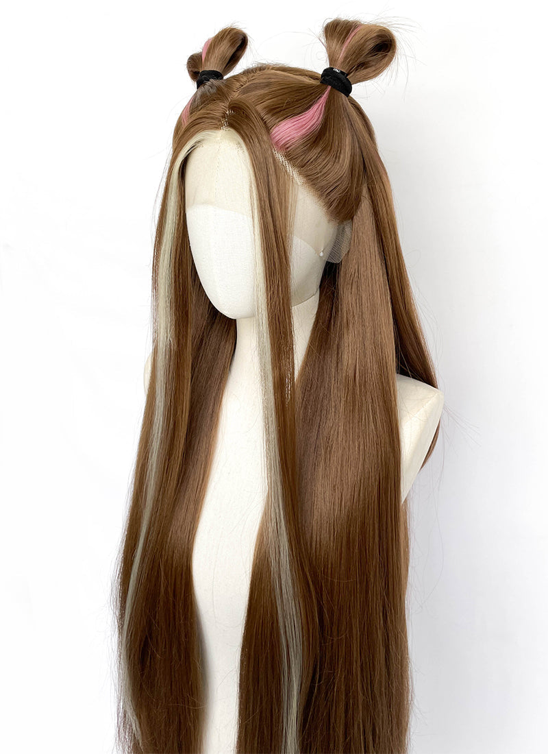 Winx Club Flora Brown Mixed Pink And Blonde Braided Lace Front Synthetic Hair Wig LF2198