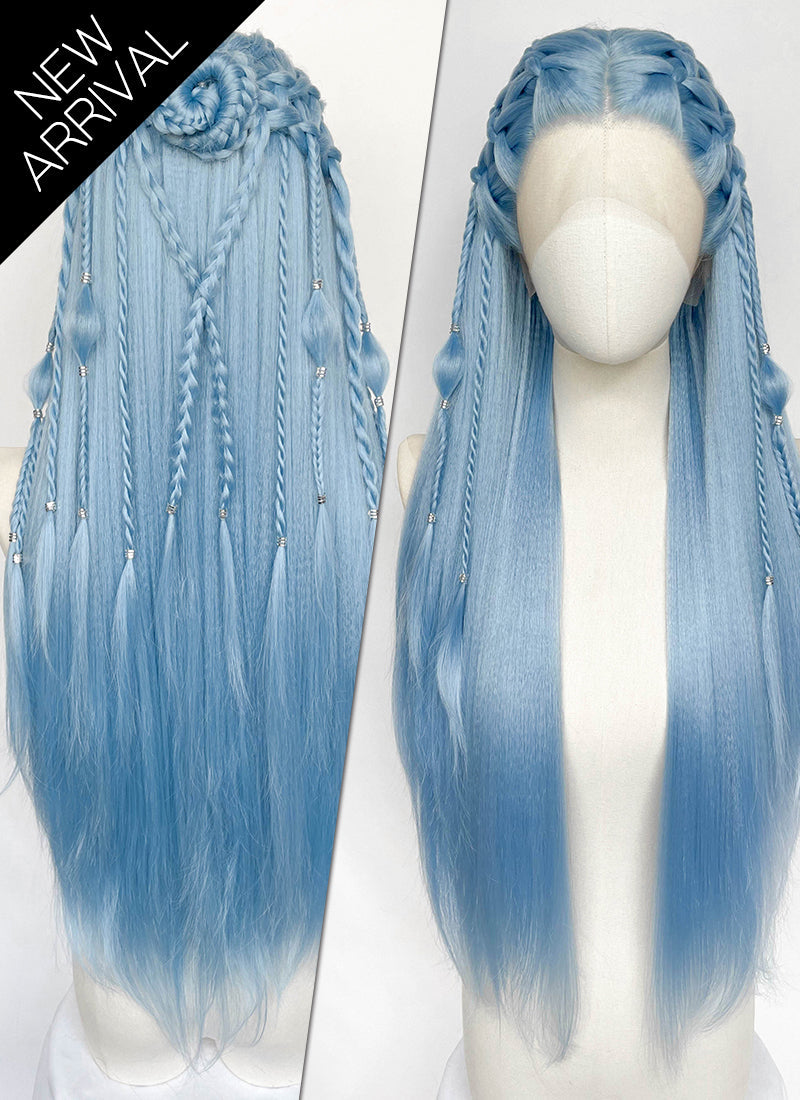 Pastel Blue Braided Lace Front Synthetic Wig LF2206