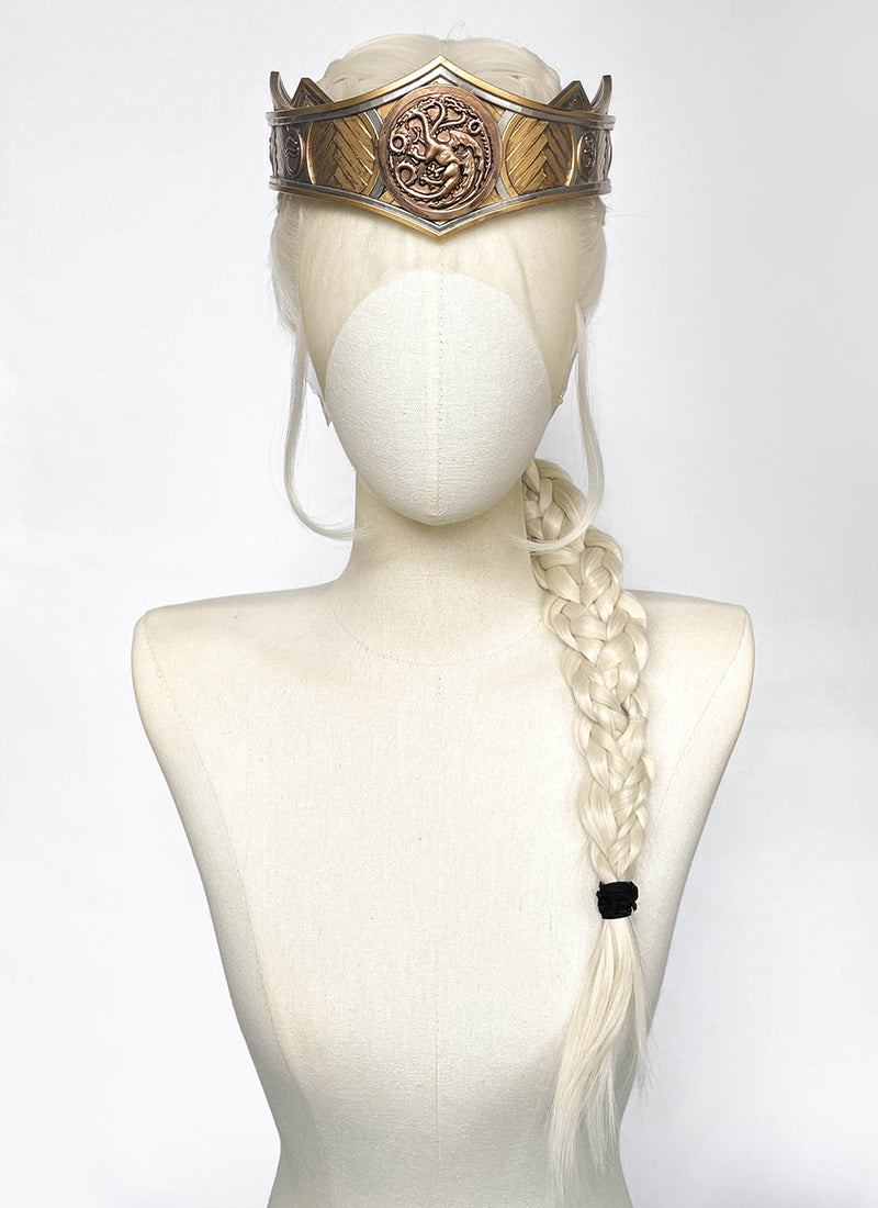 House of the Dragon Rhaenyra Targaryen Platinum Blonde Braided Lace Front Synthetic Wig LF2216