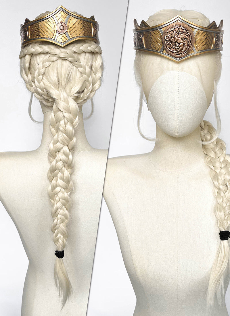 House of the Dragon Rhaenyra Targaryen Platinum Blonde Braided Lace Front Synthetic Wig LF2216