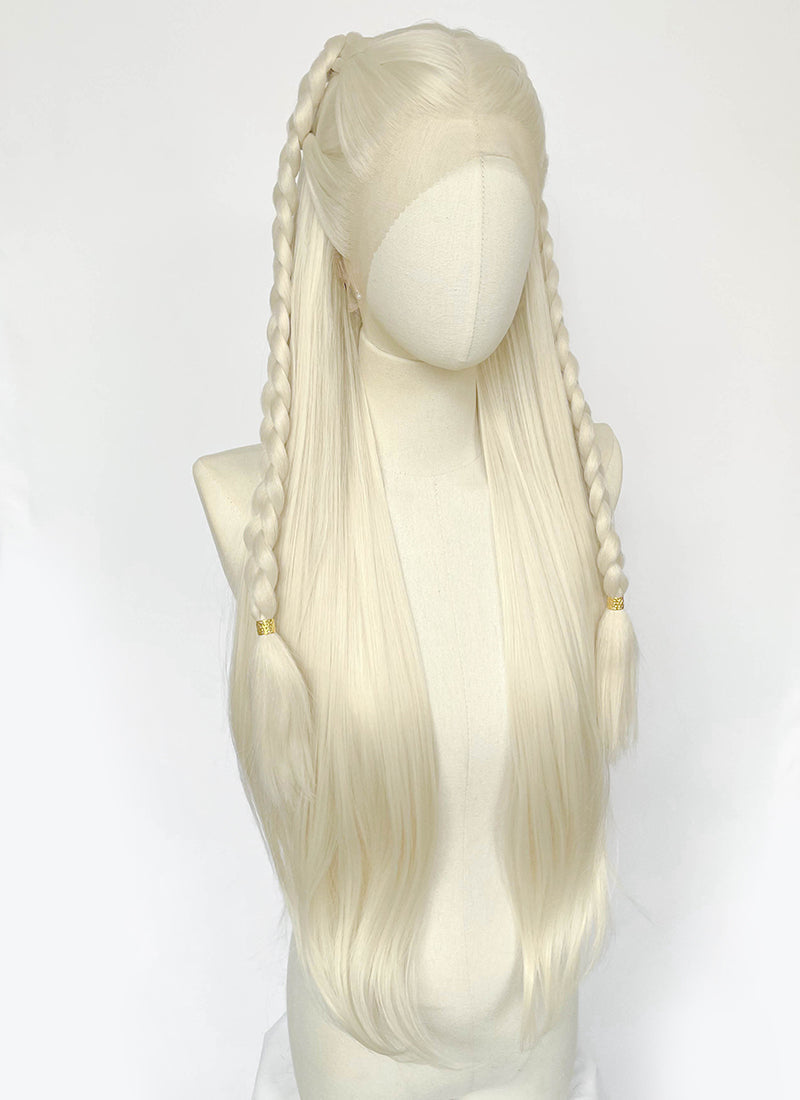 House of the Dragon Rhaenyra Targaryen Platinum Blonde Braided Lace Front Synthetic Wig LF2221