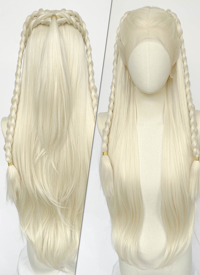 House of the Dragon Rhaenyra Targaryen Platinum Blonde Braided Lace Front Synthetic Wig LF2221