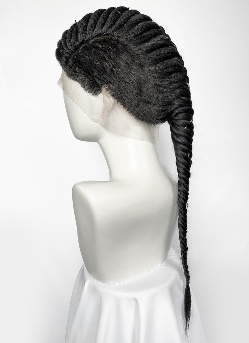 Black Braided Full Lace Synthetic Shaved Sides Wig LF2226