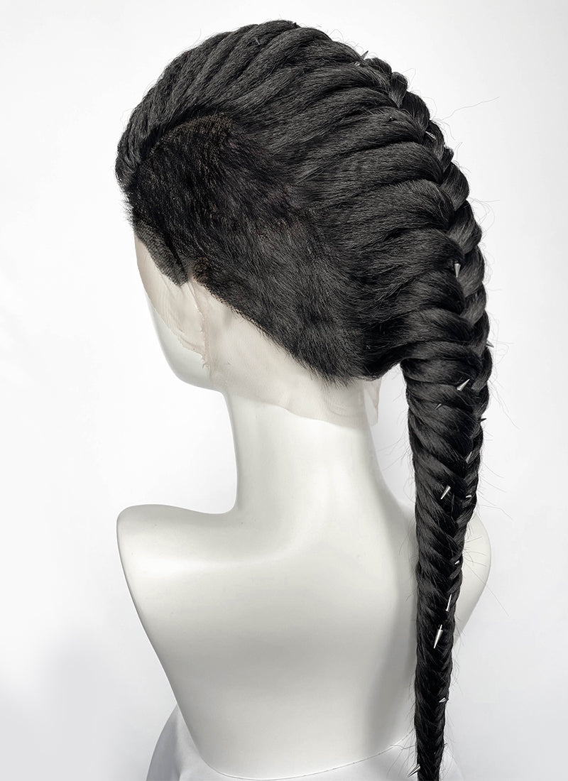Black Braided Full Lace Synthetic Shaved Sides Wig LF2226