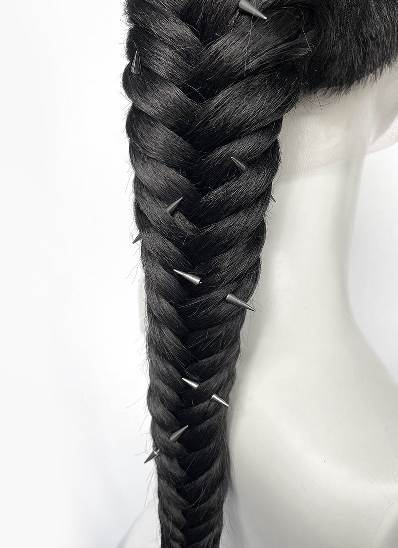 Black Braided Full Lace Synthetic Shaved Sides Wig LF2226