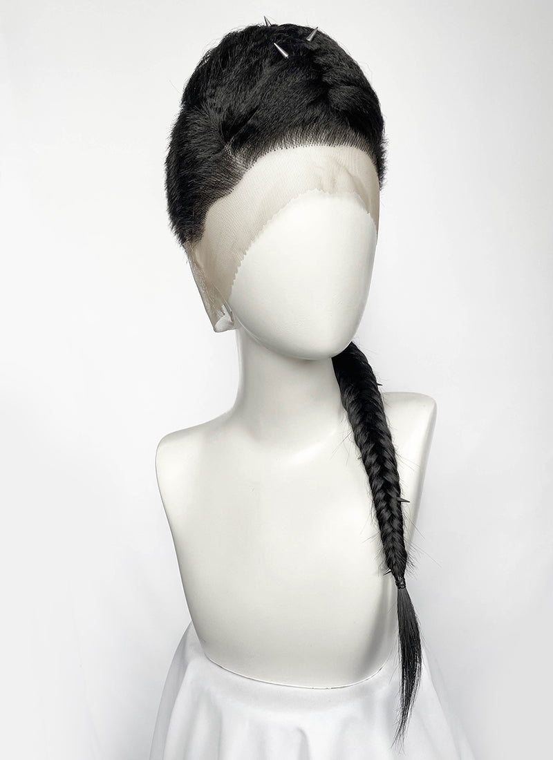Black Braided Full Lace Synthetic Shaved Sides Wig LF2226