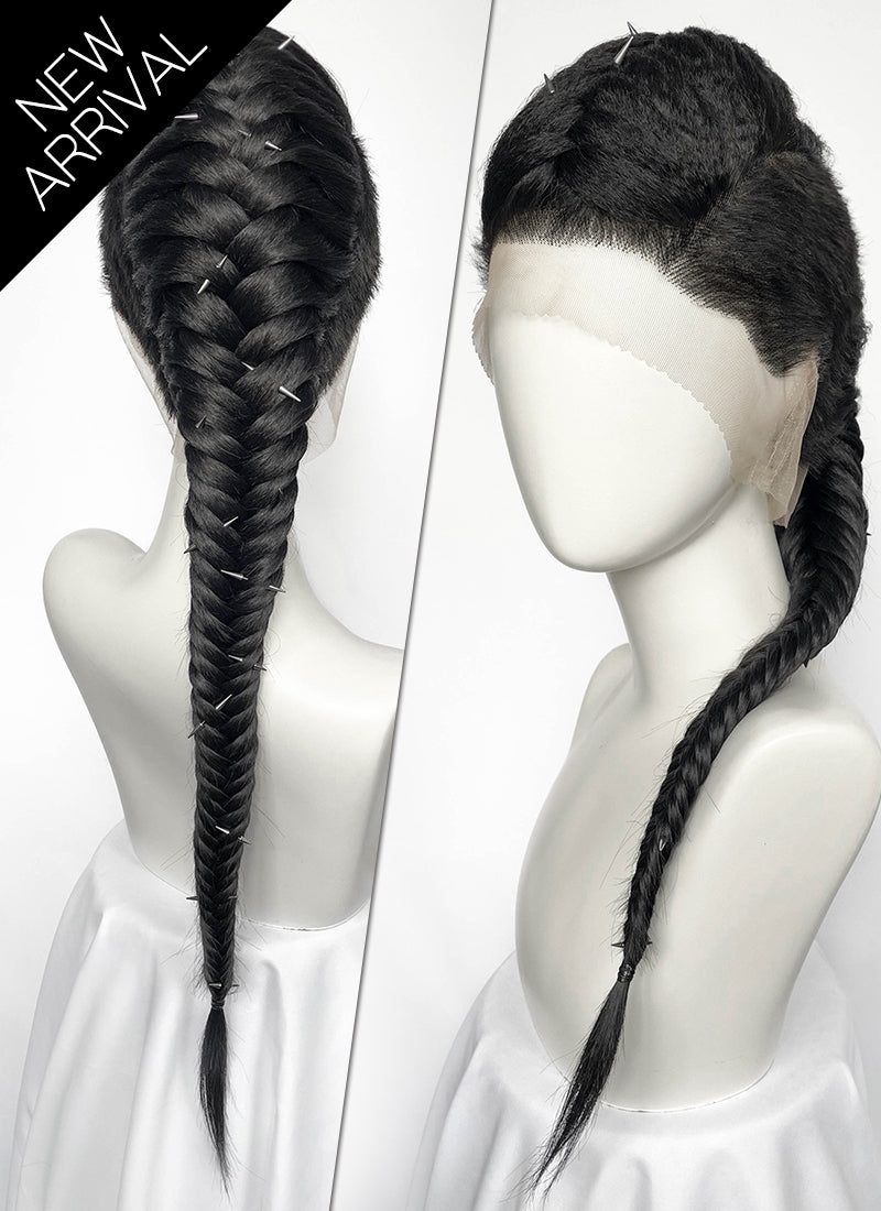 Black Braided Full Lace Synthetic Shaved Sides Wig LF2226