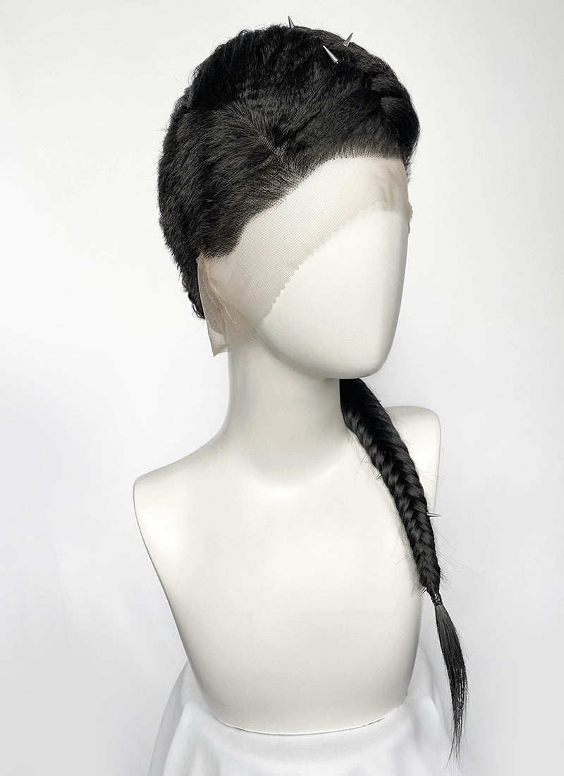 Black Braided Full Lace Synthetic Shaved Sides Wig LF2226