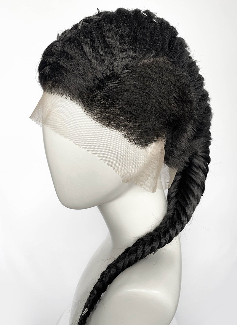 Black Braided Full Lace Synthetic Shaved Sides Wig LF2226