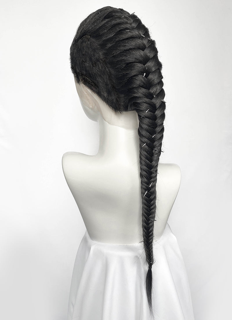 Black Braided Full Lace Synthetic Shaved Sides Wig LF2226