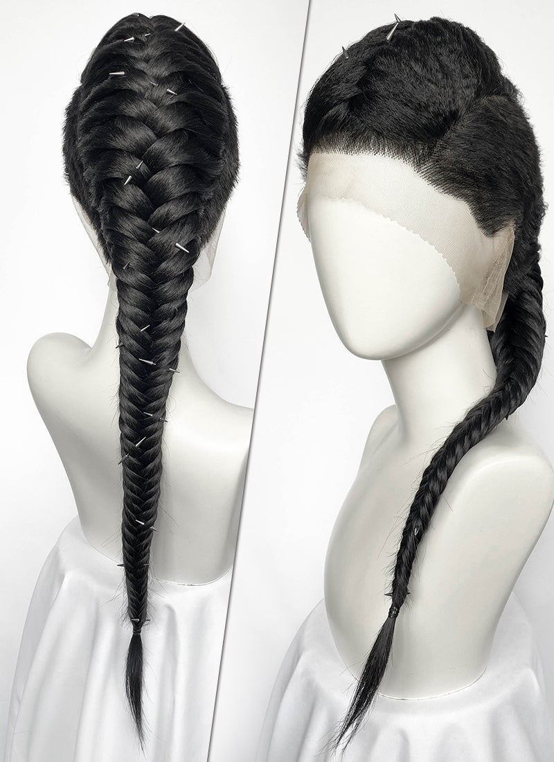 Black Braided Full Lace Synthetic Shaved Sides Wig LF2226