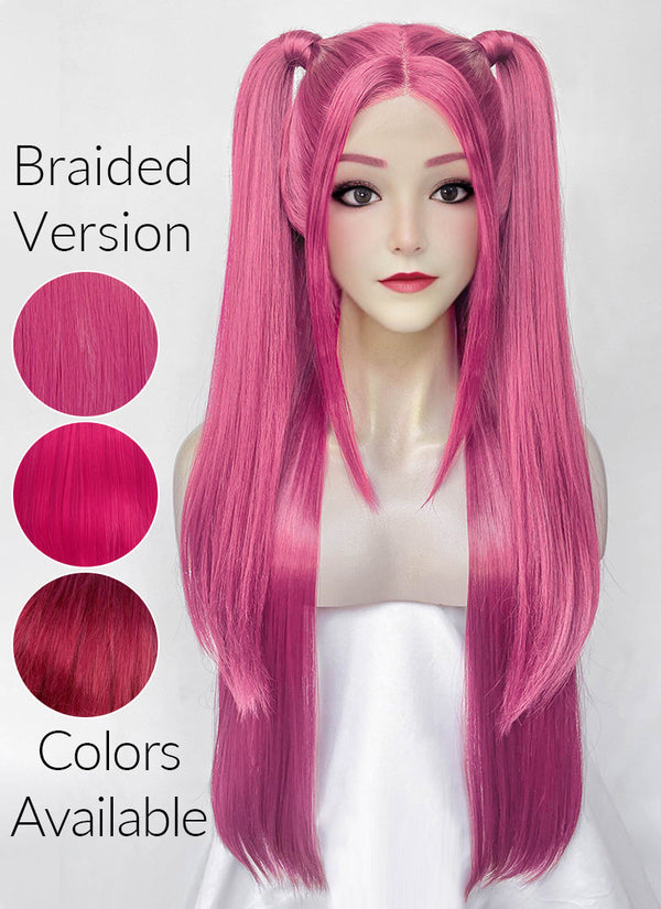 KPop Demon Hunters Mira Yaki Hot Pink Braided 13" x 6" Lace Top Synthetic Wig LF2513