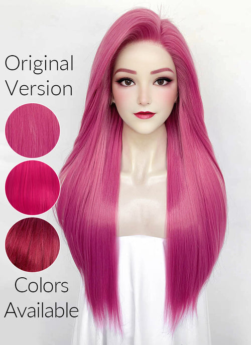 KPop Demon Hunters Mira Yaki Hot Pink Braided 13" x 6" Lace Top Synthetic Wig LF2513