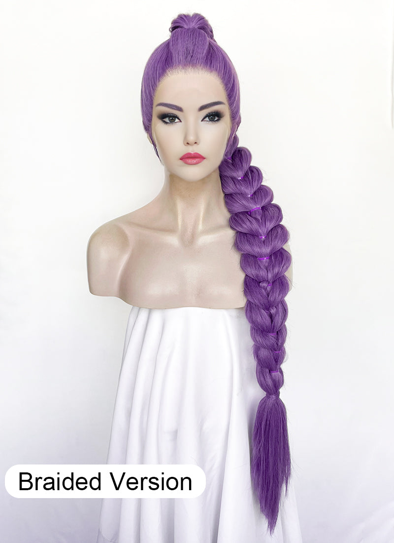 KPop Demon Hunters Rumi Pastel Purple Braided Lace Front Synthetic Wig LF2515