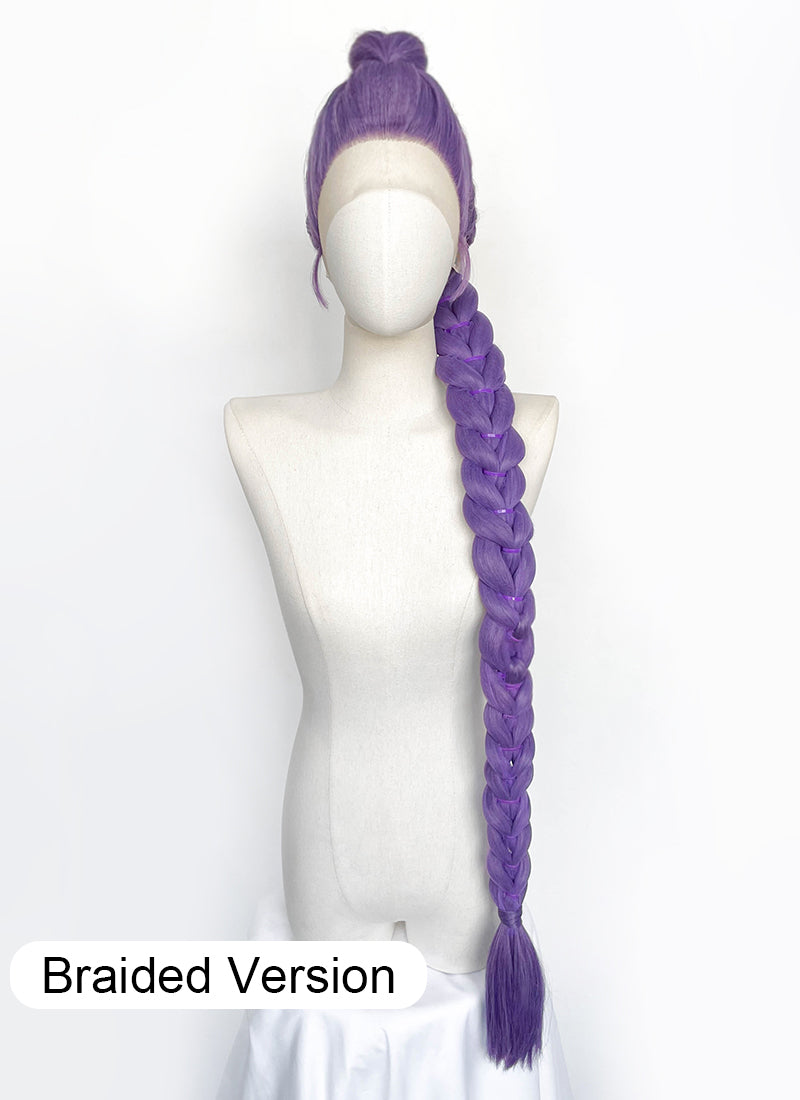 KPop Demon Hunters Rumi Pastel Purple Braided Lace Front Synthetic Wig LF2515