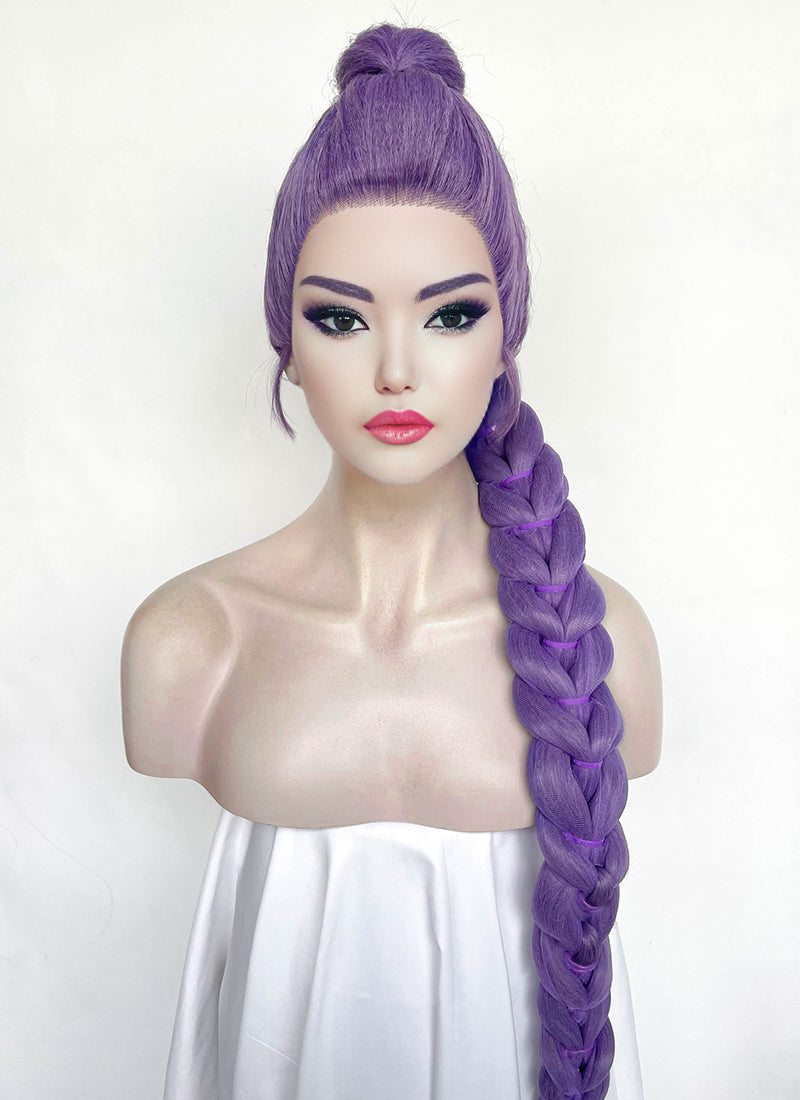 KPop Demon Hunters Rumi Pastel Purple Braided Lace Front Synthetic Wig LF2515