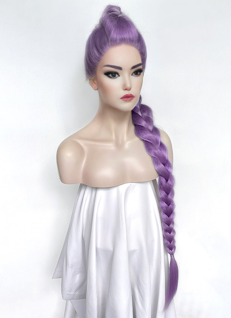 KPop Demon Hunters Rumi Pastel Purple Braided Lace Front Synthetic Wig LF2515