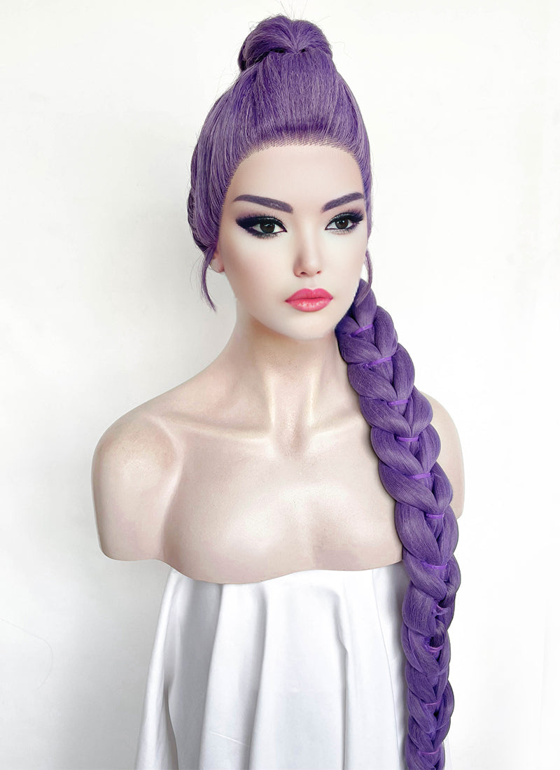 KPop Demon Hunters Rumi Pastel Purple Braided Lace Front Synthetic Wig LF2515