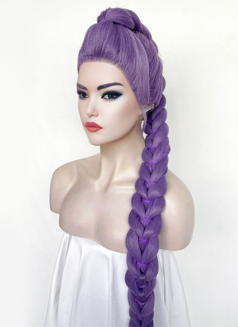KPop Demon Hunters Rumi Pastel Purple Braided Lace Front Synthetic Wig LF2515